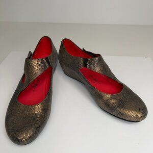 Pas De Rouge Wedge Women 6.5 Leather Strap Italy Shimmer 36.5 Work Party Core Ex